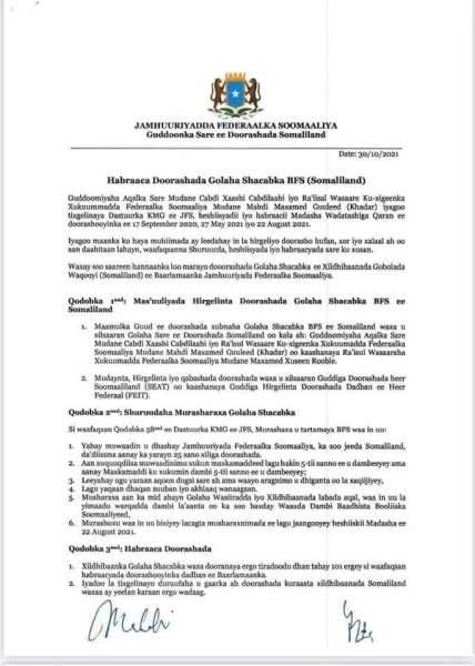 Habraaca Doorashada Golaha Shacabka Gobolada Waqooyi oo la soo saaray