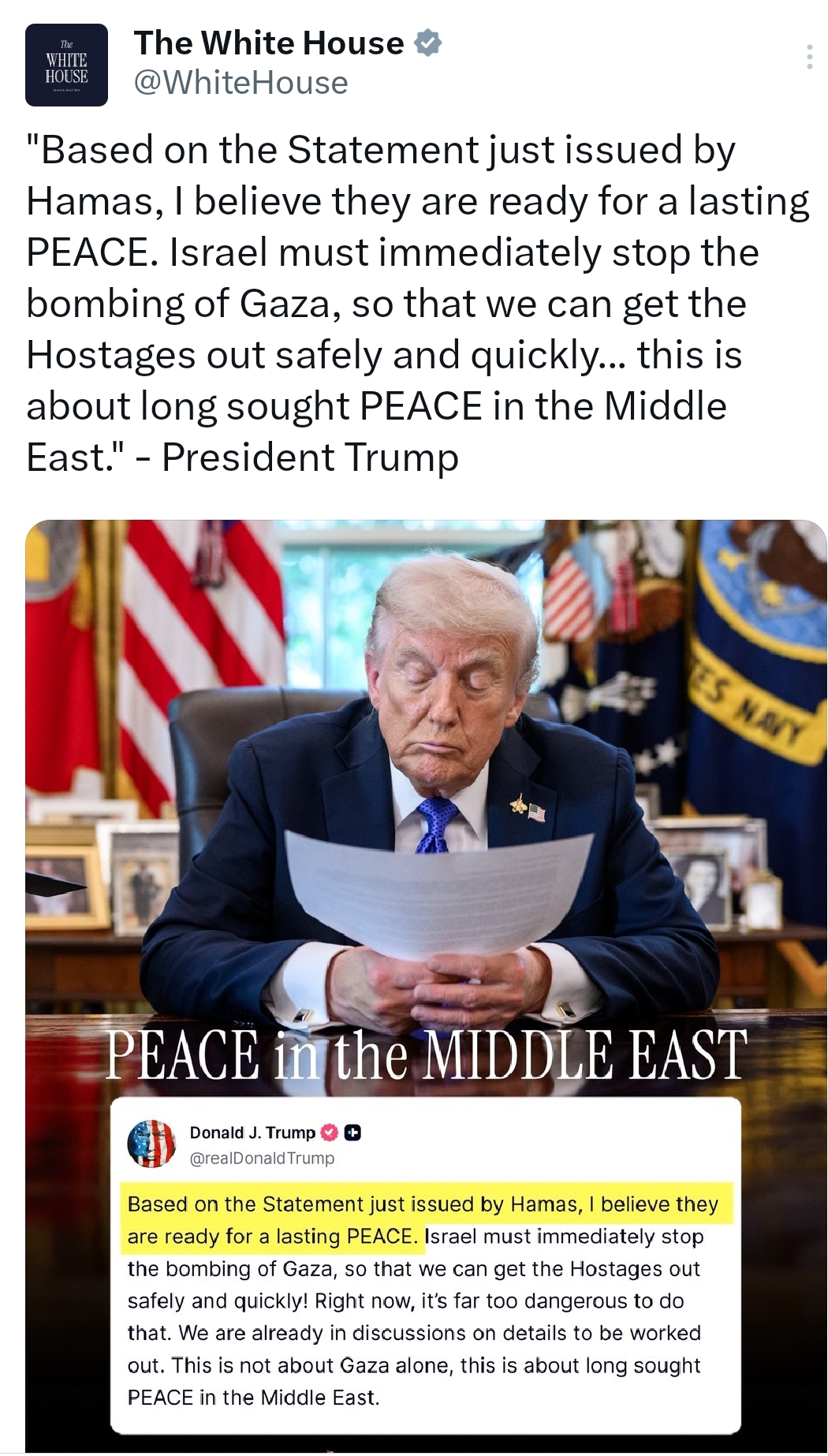 TRUMP OO AQBALAY JAWAABTA XAMAAS, AMRAYNA IN ISRAA’IIL AY DEGDEG U JOOJISO DUQEYNTA QASA